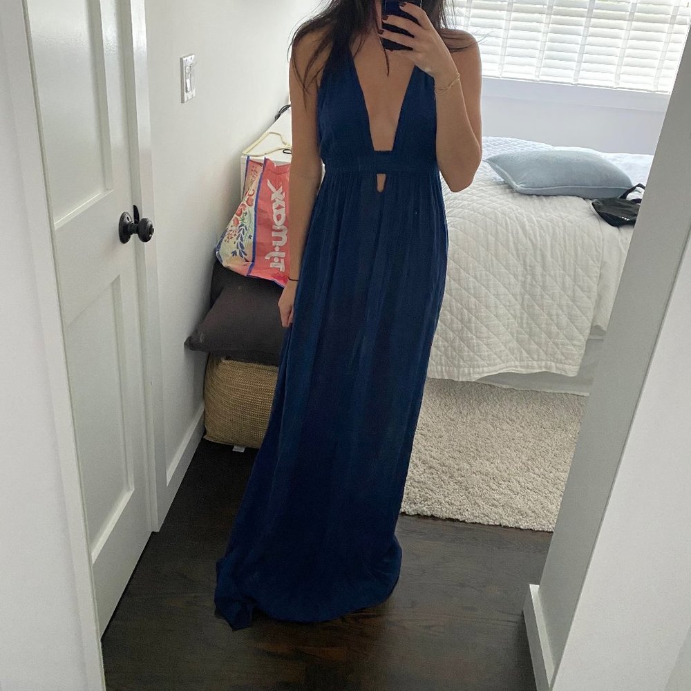 LOVESHACKFANCY BRAIDED LOVE DRESS NAVY SIZE 2/S